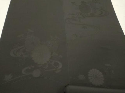 平和屋着物▼羽織・コート 反物 羽尺 草花地紋 黒地 逸品 未使用 DABE3332we