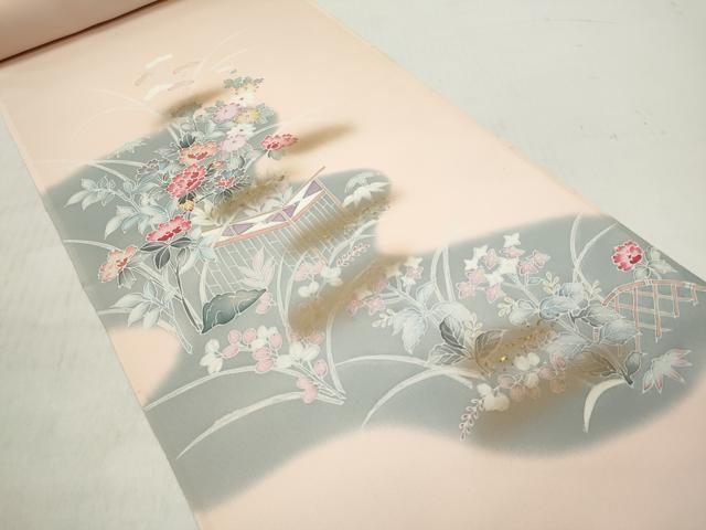 平和屋着物▼付下げ 反物 着尺 風景草花文 暈し染め 金彩 逸品 未使用 DABE3240we