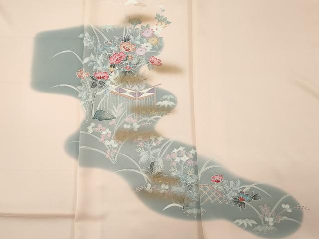 平和屋着物▼付下げ 反物 着尺 風景草花文 暈し染め 金彩 逸品 未使用 DABE3240we