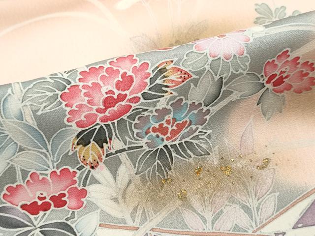 平和屋着物▼付下げ 反物 着尺 風景草花文 暈し染め 金彩 逸品 未使用 DABE3240we