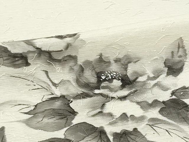平和屋着物▼名古屋帯　帯反物　あみ織紬　髭紬　作家物　手描き　民芸手織　草花文　逸品　未使用　DABE3367we