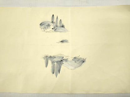平和屋着物▼名古屋帯　帯反物　手描き　風景文　逸品　未使用　DABE3381we