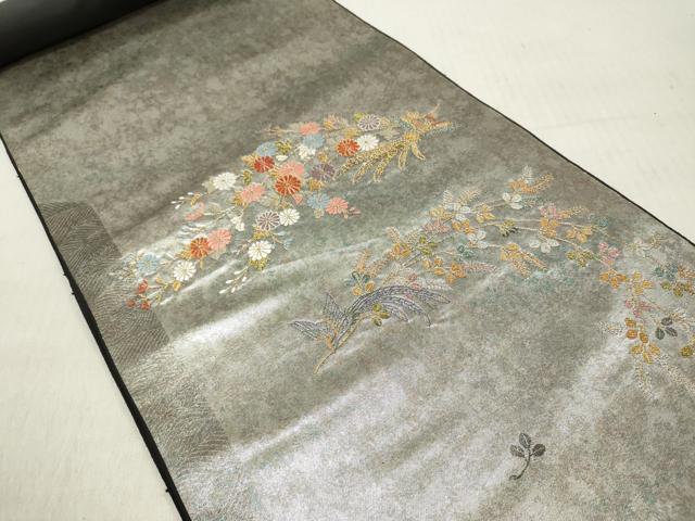 平和屋着物▼西陣　高島織物謹製　名古屋帯　帯反物　飛鳥枝花文　金銀糸　青銅箔　証紙付き　逸品　未使用　DABE3409we