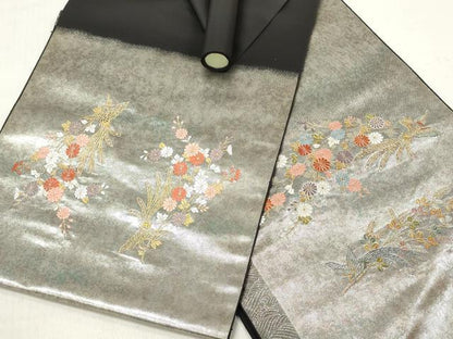 平和屋着物▼西陣　高島織物謹製　名古屋帯　帯反物　飛鳥枝花文　金銀糸　青銅箔　証紙付き　逸品　未使用　DABE3409we