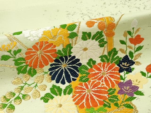 平和屋着物▼西陣 名古屋帯 帯反物 唐織 飾花文 金糸 証紙付き 逸品 未使用 DABE3443we