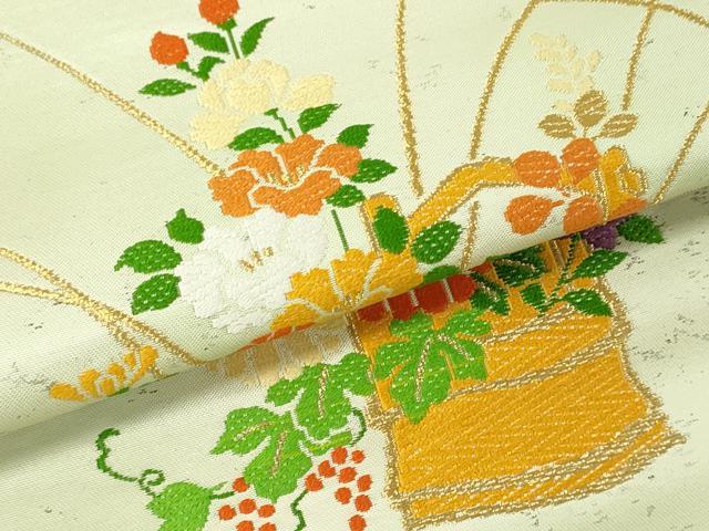 平和屋着物▼西陣 名古屋帯 帯反物 唐織 飾花文 金糸 証紙付き 逸品 未使用 DABE3443we