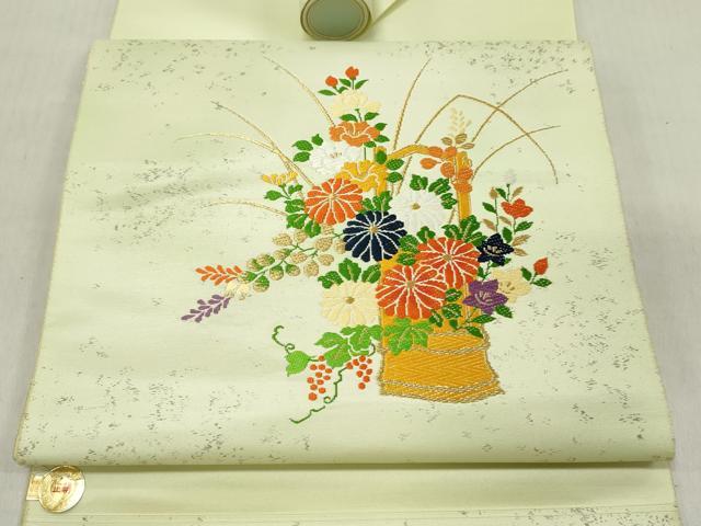 平和屋着物▼西陣 名古屋帯 帯反物 唐織 飾花文 金糸 証紙付き 逸品 未使用 DABE3443we