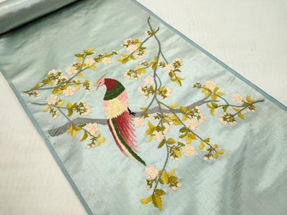 平和屋着物●アンティーク　大正ロマン　名古屋帯　帯反物　総手刺繍　花鳥文　枝桜　逸品　未使用　DABE3448we