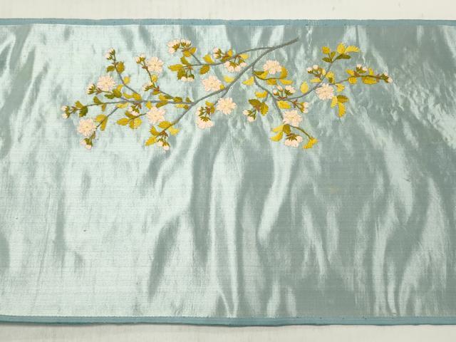 平和屋着物●アンティーク　大正ロマン　名古屋帯　帯反物　総手刺繍　花鳥文　枝桜　逸品　未使用　DABE3448we