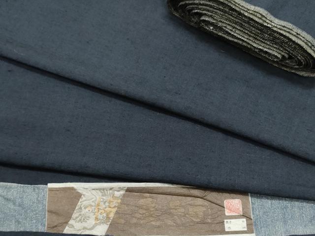 平和屋着物▼男性　紬　反物　着尺　アンサンブル　青褐色　証紙付き　逸品　未使用　DABE3513we