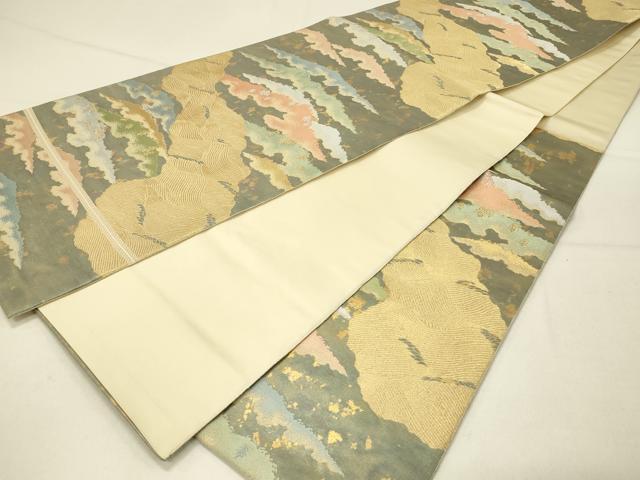 平和屋着物◎西陣 服部織物謹製 六通柄袋帯 こはく錦 遠山文 金糸 手工芸 正絹 逸品 DABE3530qp
