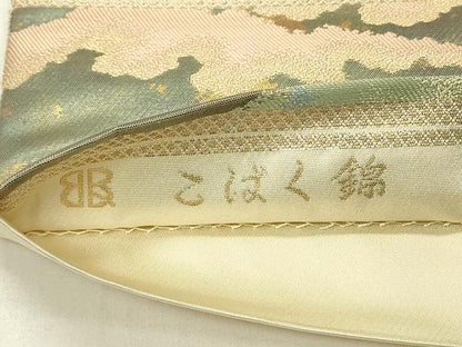平和屋着物◎西陣 服部織物謹製 六通柄袋帯 こはく錦 遠山文 金糸 手工芸 正絹 逸品 DABE3530qp