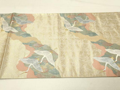 平和屋着物◎六通柄袋帯 唐織 優都里 道長飛鶴文 金糸 正絹 逸品 DABE3533qp