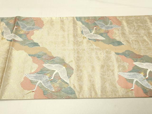 平和屋着物◎六通柄袋帯 唐織 優都里 道長飛鶴文 金糸 正絹 逸品 DABE3533qp