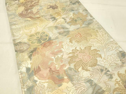 平和屋着物◎六通柄袋帯 唐獅子花文 金糸 引箔 正絹 逸品 DABE3536qp