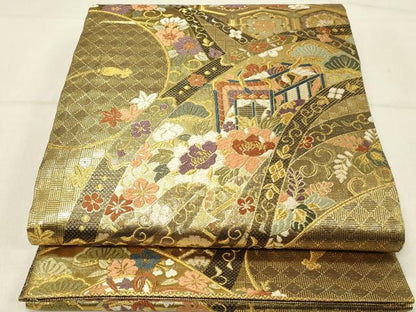 平和屋着物◎佐賀錦 六通柄袋帯 草花吉祥文 金糸 鈴乃屋扱い 正絹 逸品 DABE3540qp