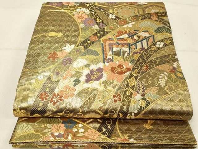 平和屋着物◎佐賀錦 六通柄袋帯 草花吉祥文 金糸 鈴乃屋扱い 正絹 逸品 DABE3540qp