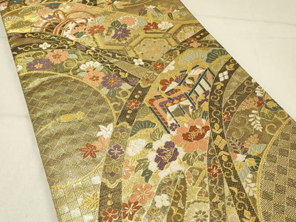 平和屋着物◎佐賀錦 六通柄袋帯 草花吉祥文 金糸 鈴乃屋扱い 正絹 逸品 DABE3540qp