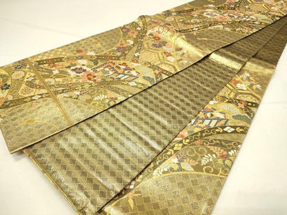 平和屋着物◎佐賀錦 六通柄袋帯 草花吉祥文 金糸 鈴乃屋扱い 正絹 逸品 DABE3540qp