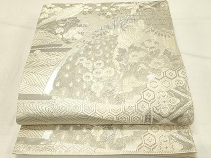 平和屋着物◎六通柄袋帯　唐織　染錦桃山扇面文　プラチナ箔　正絹　逸品　DABE3559qp