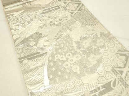平和屋着物◎六通柄袋帯　唐織　染錦桃山扇面文　プラチナ箔　正絹　逸品　DABE3559qp