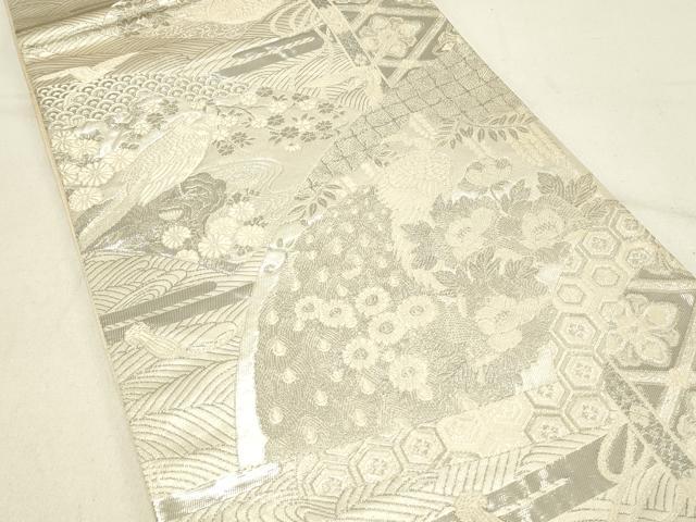 平和屋着物◎六通柄袋帯　唐織　染錦桃山扇面文　プラチナ箔　正絹　逸品　DABE3559qp