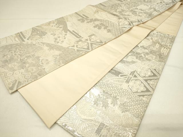 平和屋着物◎六通柄袋帯　唐織　染錦桃山扇面文　プラチナ箔　正絹　逸品　DABE3559qp