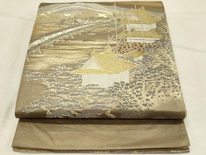 平和屋着物◎西陣　六通柄袋帯　東海道　廣重　金銀糸　証紙付き　正絹　逸品　DABE3563qp