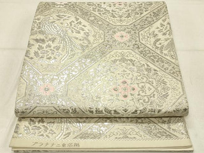 平和屋着物◎六通柄袋帯　蜀江花鳥文　プラチナ二重箔織　正絹　逸品　DABE3585qp