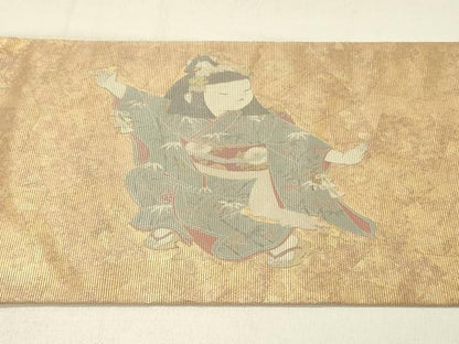 平和屋着物◎九寸名古屋帯　童子　金糸　引箔　正絹　逸品　DABE3593qp
