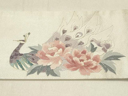 平和屋着物◎九寸名古屋帯　駒刺繍　絵皿花鳥文　正絹　逸品　DABE3594qp