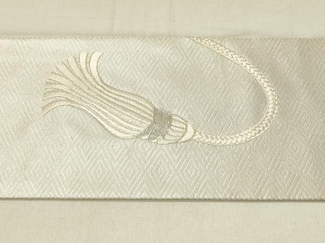 平和屋着物◎九寸名古屋帯　総刺繍　駒刺繍　結び紐文　正絹　逸品　DABE3598qp