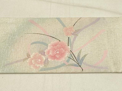 平和屋着物◎九寸名古屋帯 刺繍 草花文 金銀彩 正絹 逸品 DABE3601qp