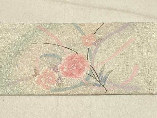 平和屋着物◎九寸名古屋帯 刺繍 草花文 金銀彩 正絹 逸品 DABE3601qp