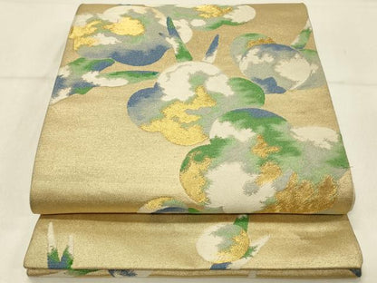 平和屋着物◎六通柄袋帯 枝梅文 金銀糸 正絹 逸品 DABE3617qp