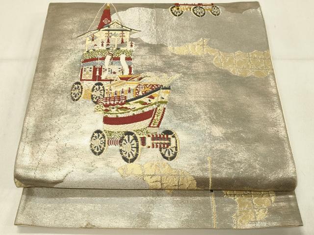 平和屋着物◎六通柄袋帯 雲取り山車文 金糸 正絹 逸品 DABE3625qp