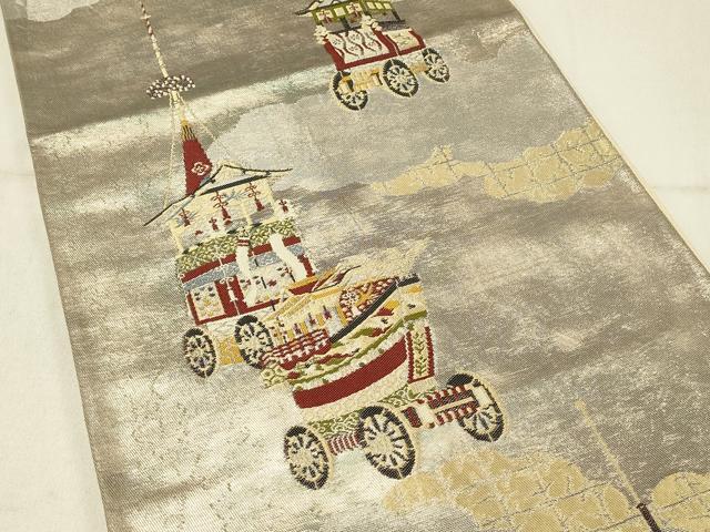 平和屋着物◎六通柄袋帯 雲取り山車文 金糸 正絹 逸品 DABE3625qp