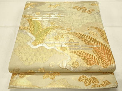 平和屋着物◎六通柄袋帯　草花文　金銀糸　正絹　逸品　DABE3629qp