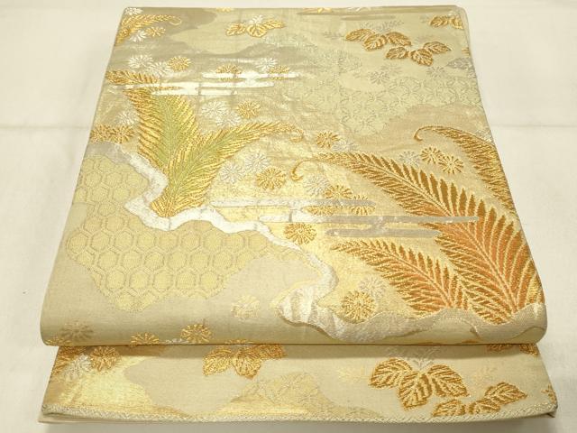 平和屋着物◎六通柄袋帯　草花文　金銀糸　正絹　逸品　DABE3629qp