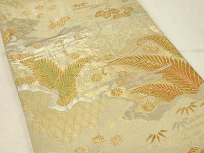 平和屋着物◎六通柄袋帯　草花文　金銀糸　正絹　逸品　DABE3629qp