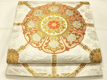 平和屋着物◎六通柄袋帯　天井花文　金糸　正絹　逸品　DABE3661qp