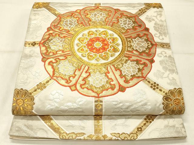 平和屋着物◎六通柄袋帯　天井花文　金糸　正絹　逸品　DABE3661qp