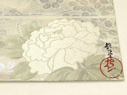平和屋着物◎全通柄袋帯 草葉文 銀糸 正絹 逸品 DABE3665qp