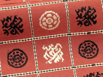 平和屋着物◎本場筑前博多織 半幅帯 格子花文 正絹 逸品 DABE3683qp