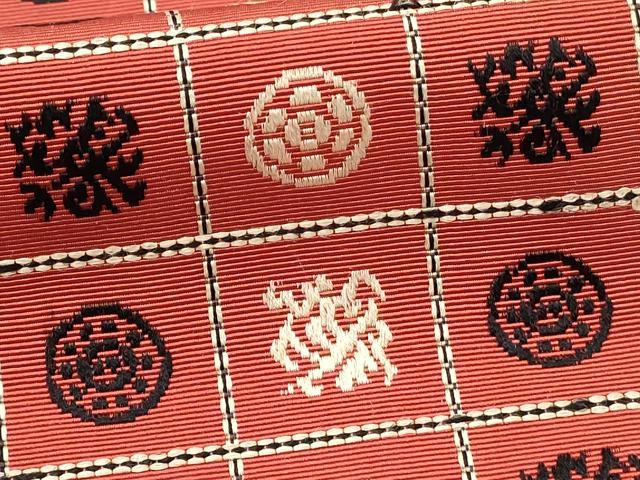 平和屋着物◎本場筑前博多織 半幅帯 格子花文 正絹 逸品 DABE3683qp