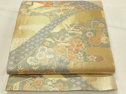 平和屋着物◎宝珠本佐賀錦　六通柄袋帯　花鳥吉祥文　九百錦　金糸　正絹　逸品　DABE3699qp