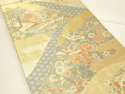 平和屋着物◎宝珠本佐賀錦　六通柄袋帯　花鳥吉祥文　九百錦　金糸　正絹　逸品　DABE3699qp