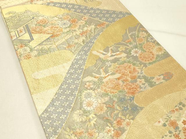 平和屋着物◎宝珠本佐賀錦　六通柄袋帯　花鳥吉祥文　九百錦　金糸　正絹　逸品　DABE3699qp