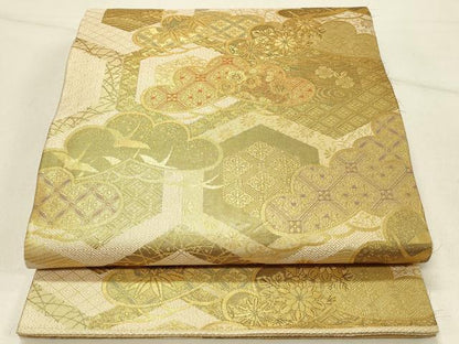 平和屋着物◎佐賀錦　六通柄袋帯　亀甲松文　金糸　正絹　逸品　DABE3705qp
