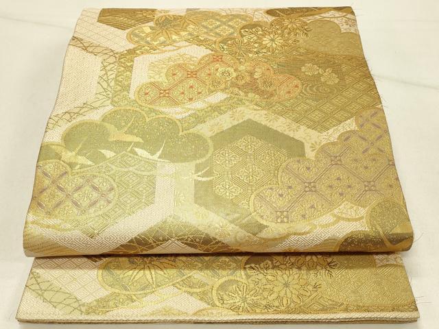 平和屋着物◎佐賀錦　六通柄袋帯　亀甲松文　金糸　正絹　逸品　DABE3705qp